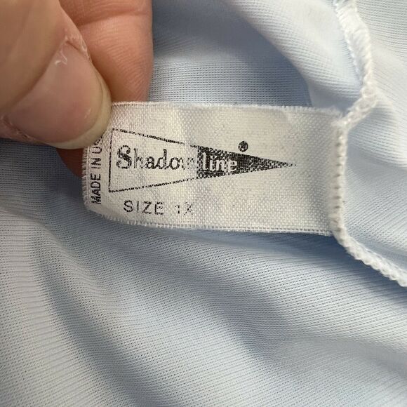 Vintage ShadowLine Baby Blue‎  Crochet Lace V Neck Flutter Sleeve Buttons 1x - Picture 6 of 7